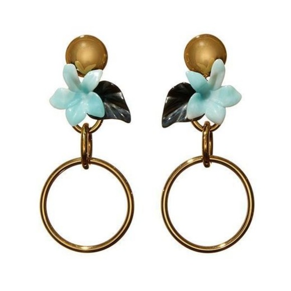 Lele Sadoughi Jewelry - Lele Sadoughi Blue Golden Hibiscus Hoop Earrings